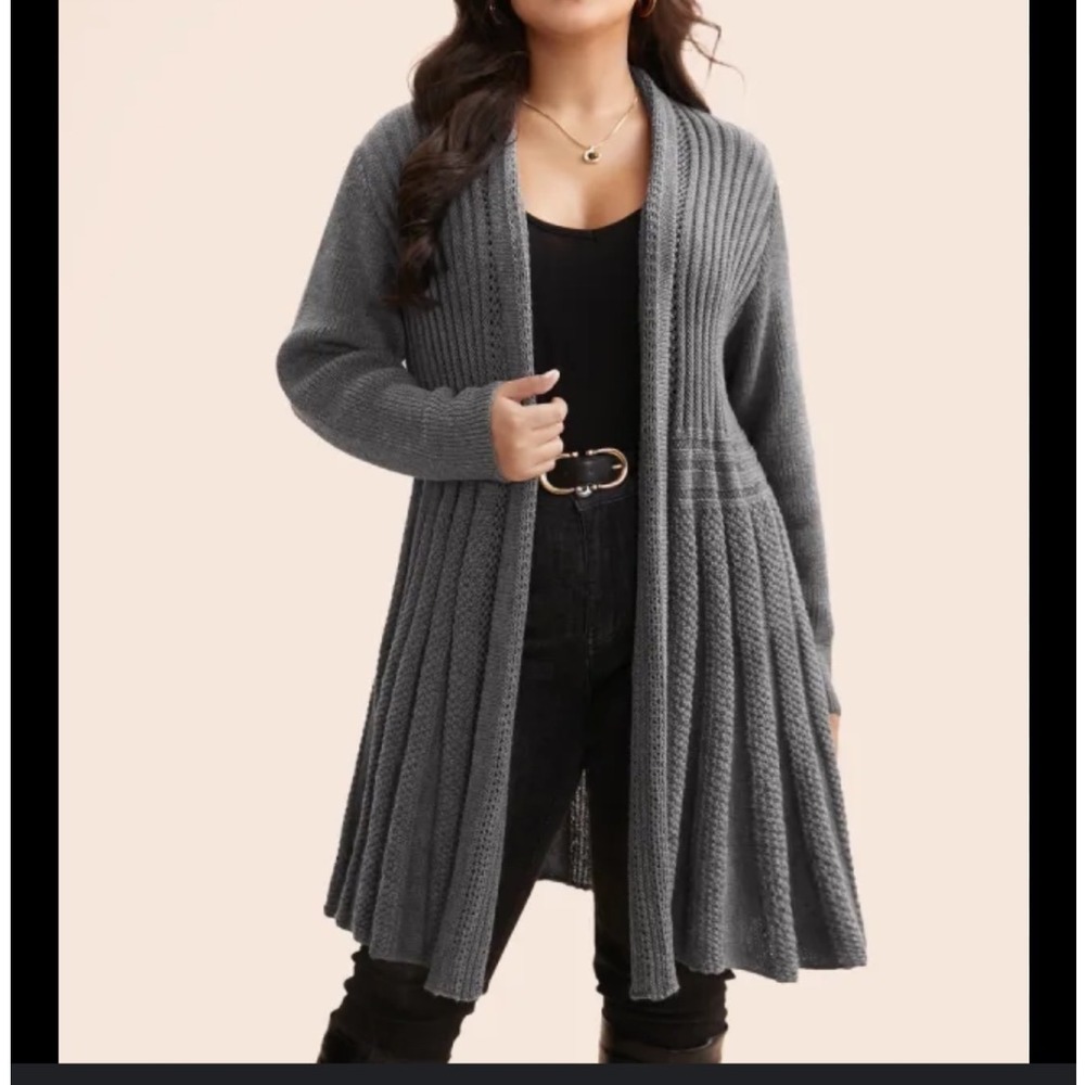 NEW Bloomchic‎ Women Open Knit Cardigan Sweater Jacket Long Grey Romantic Sz 10